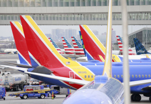Planes begin to leave gates at LaGuardia Airport in New York on Wednesday.