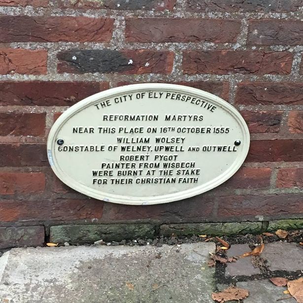 A plaque in Ely remembering the 'Reformation Martyrs'