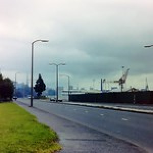 Preston. Junction of Powis Road - Watery Lane 1981 with the Docks in the background. (C)