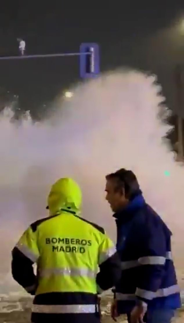 A burst pipe flooded the metro station serving Madrid's main airport and pushed more water onto the already submerged streetes
