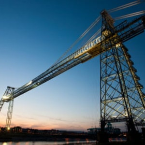 The Newport Transporter Bridge pictured at dusk