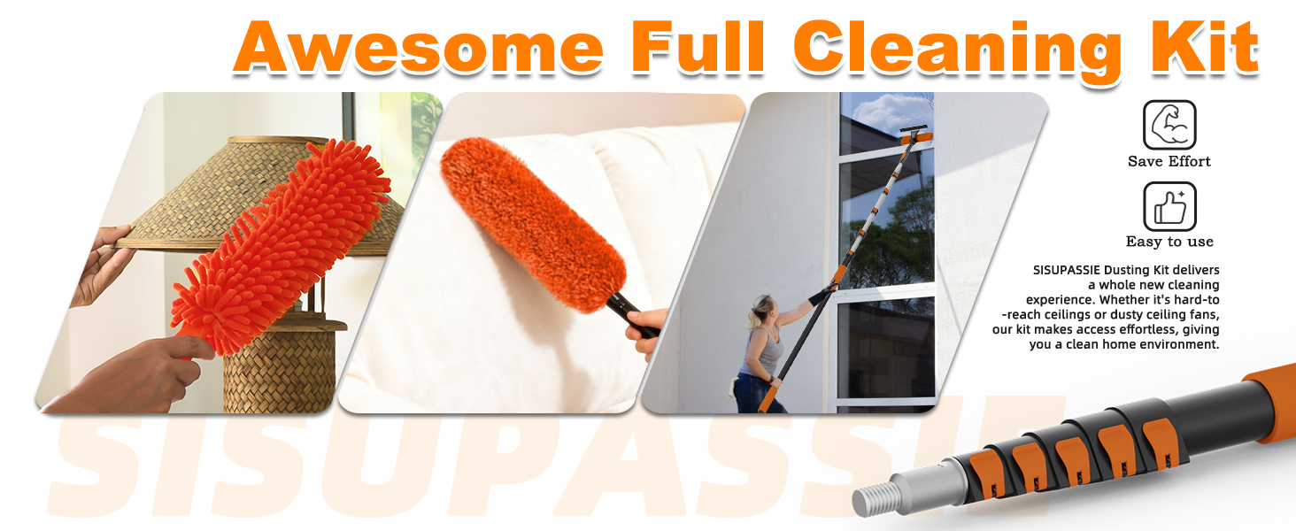 Text reads 'Awesome Full Cleaning Kit'. Product image showing red cleaning brushes and tools for detailing work. Icons indicating product features below.