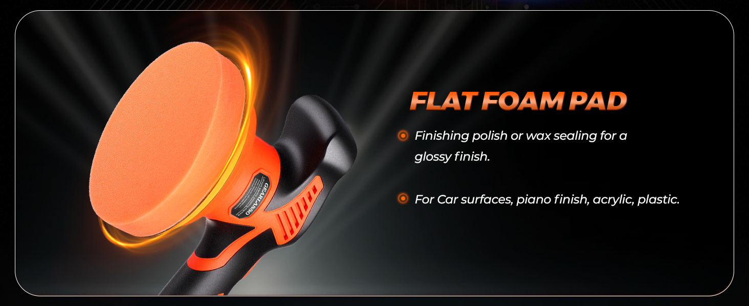 Orange circular foam polishing pad with textured surface, designed for car surfaces and finishing work.