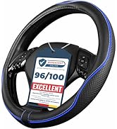 Upgrade4cars Red & Black Leather Look Steering Wheel Cover | Universal Fit 14.5-15 inch Steering ...