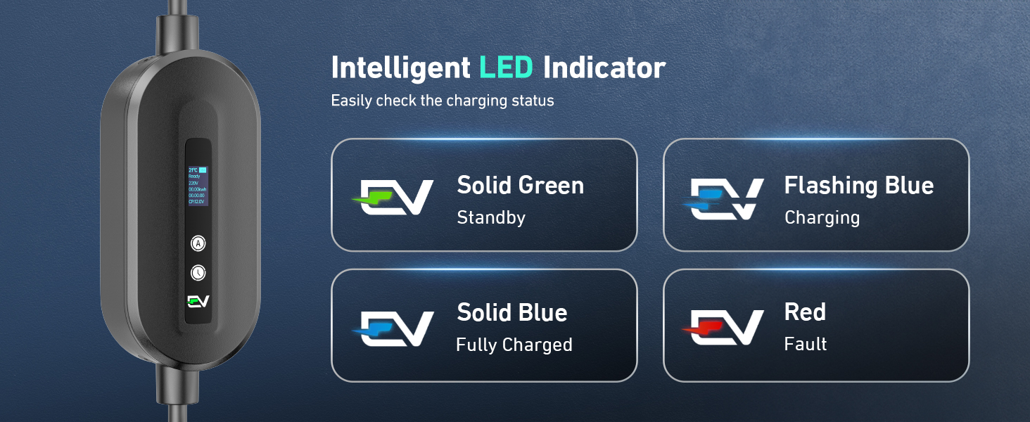 Text shows 'EV' branding with interface elements on blue background. Multiple menu screens or settings displays for an electronic device.