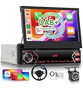 DAB/DAB+ Single Din Car Stereo with Wireless Carplay Android Auto, Hodozzy 7 inch Motorized Flip ...