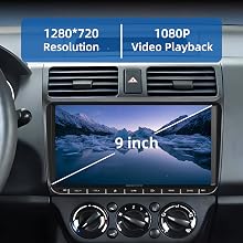 Digital interface display showing car navigation system with WiFi, GPS, and social media app icons including Facebook, YouTube, and TikTok on blue technological background.