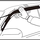 Instructional diagram showing hand holding a card or document, with warning symbol and 'X' mark indicating incorrect handling or usage.