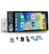 OiLiehu 6G+128G 8-Core Android 15 Single Din Car Stereo Wireless CarPlay Android Auto, 7'' Flip O...