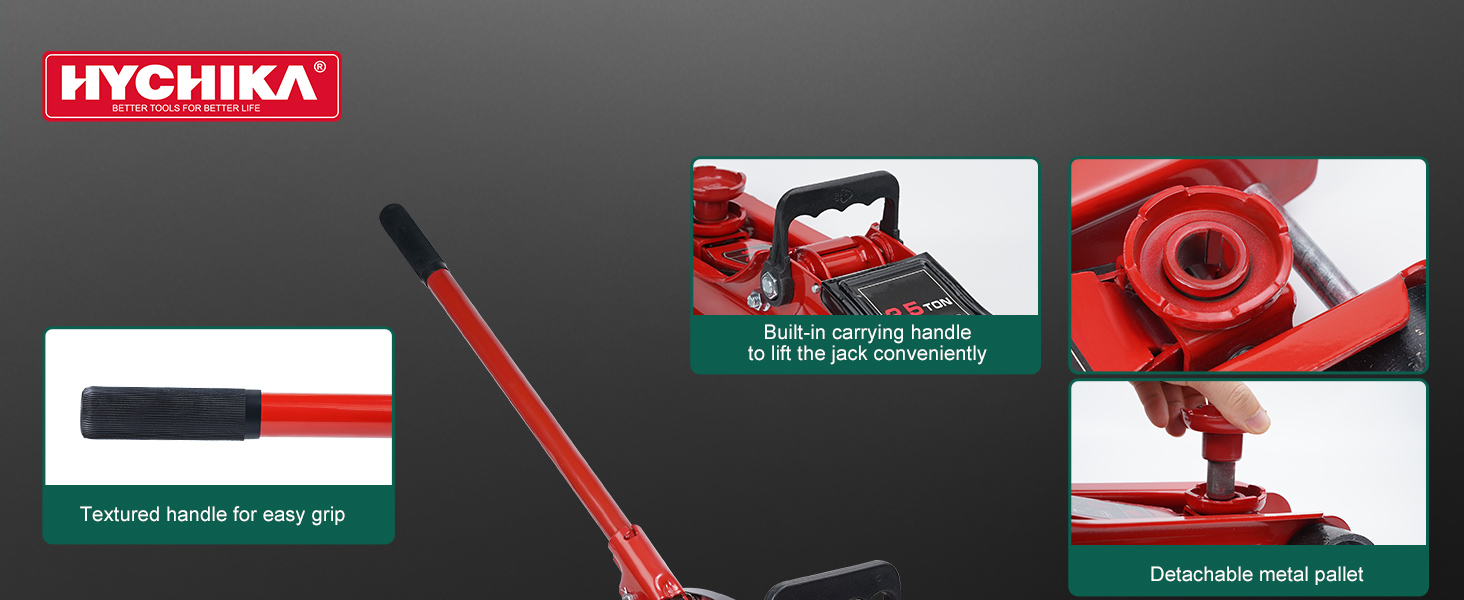 Text reads 'HYCHIKA'. Series of product images showing red and black tool or device from multiple angles with demonstration of usage.
