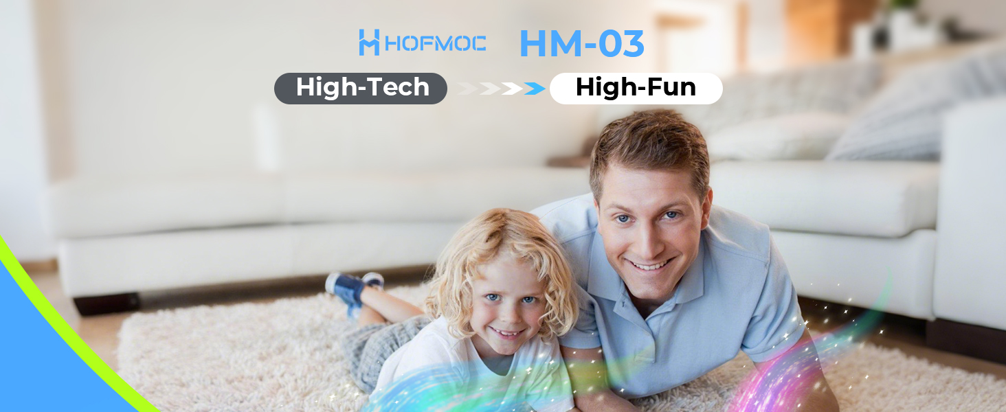 Text reads 'HiPhysio HM-03' and 'High-Tech High-Fun'. Marketing images showing massage device with various features highlighted.