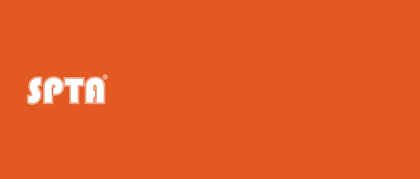 Text reads 'SPTA' in white letters on a solid orange rectangular background.