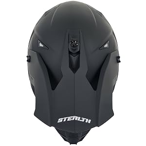 Text reads 'STEALTH'. Multiple angles of a matte black bicycle helmet with aerodynamic design and ventilation holes.