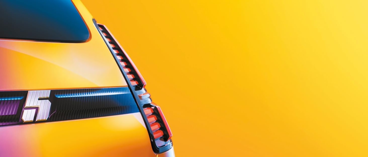 Close-up product shot showing curved design element against vibrant yellow background with blue accent piece.