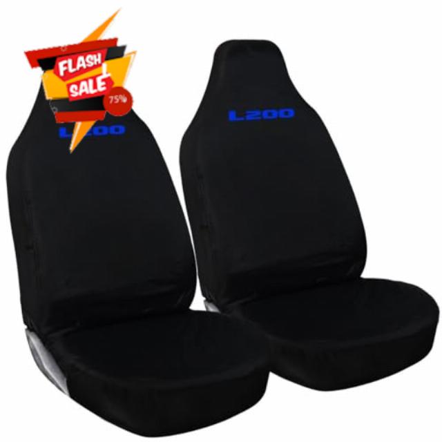 Tee AutoCare For Mitsubishi L200 - Heavy Duty and Water Proof Durable Nylon Driver Passenger with L200 Logo Front SUV Seat Cover Protectors - 2 x Fronts (Blue Logo)