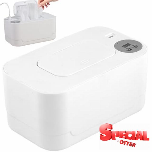 Baby Wipe Warmer Diaper Wipe Warmer 55℃ to 65℃ Thermostat Adjustable Wipes Warmer with Light USB Heating Wet Wipes Warmer Large Capacity Wipe Holder White