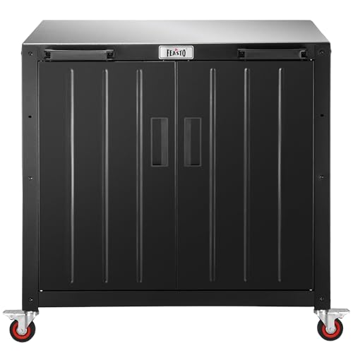 Modular Outdoor Kitchen Island with 4 Swivel Wheels and Stainless Steel Top 89 x 61 cm