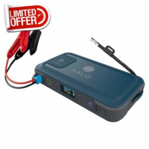 Halo Bolt Ultimate Jump Starter & Power Pack – 1500A | UK 3-Pin AC Outlet | 130 PSI Digital Air Compressor | USB-C & USB-A Charging | Spark-Proof Cables | Emergency Floodlight (Blue Graphite)