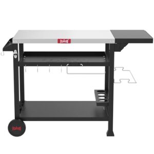 Garden Serving Cart with Stainless Steel Tabletop 85 x 55 and Bottle Rack