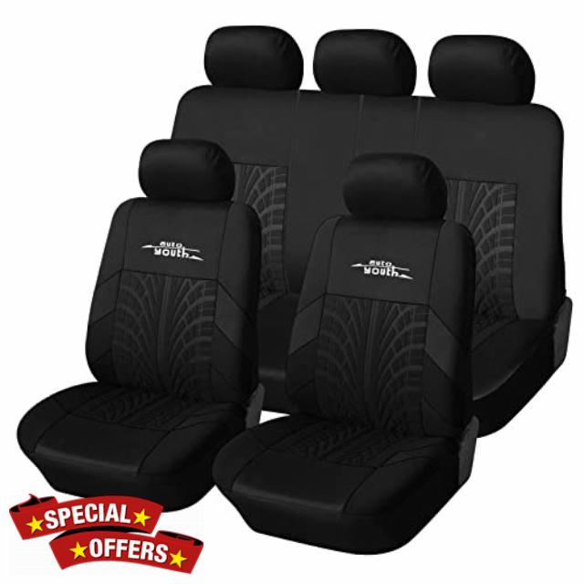 AUTOYOUTH Car Seat Covers Universal Fit Full Set Car Seat Protectors Tire Tracks Car Seat Accessories (Black)