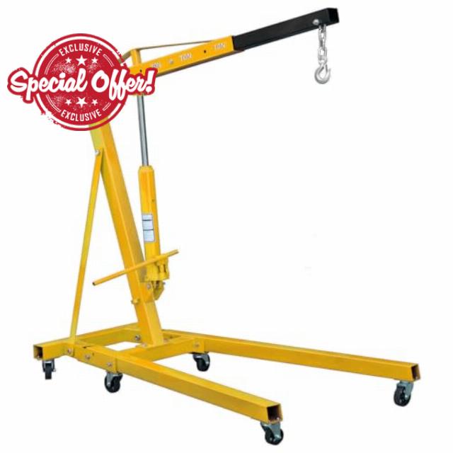 2 Ton Hydraulic Folding Engine Crane RocwooD Hoist Lift Stand 2000kg Garage Floor Stand Lift Jack for Garage Car Lifting Tools Caster Wheels Black/Yellow