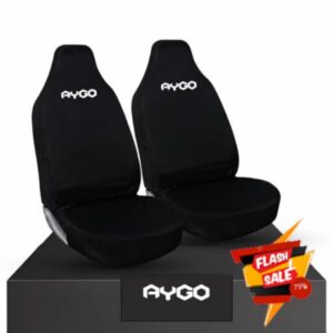 Tee AutoCare AYGO Logo - Front Car Seat Covers - Heavy Duty & 100% Water Proof- Fits Toyota AYGO (White Logo)