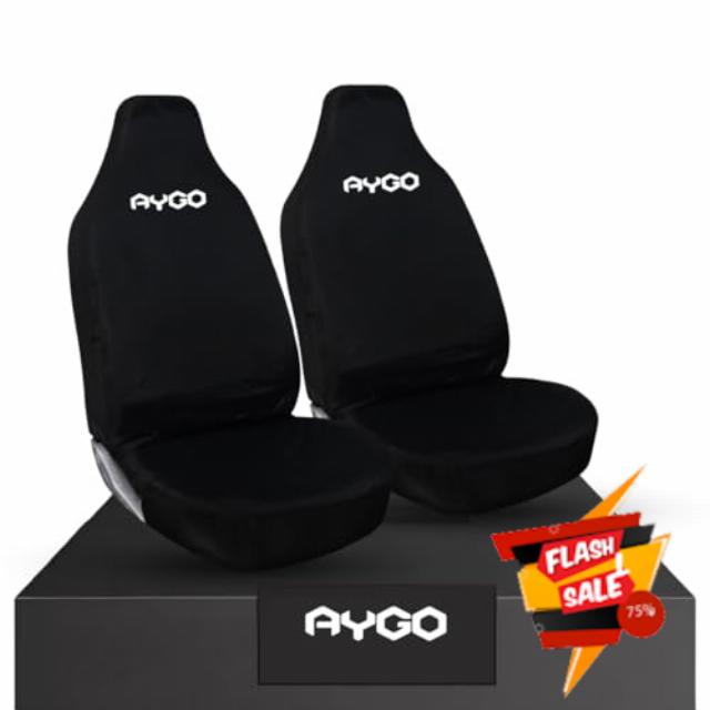 Tee AutoCare AYGO Logo - Front Car Seat Covers - Heavy Duty & 100% Water Proof- Fits Toyota AYGO (White Logo)