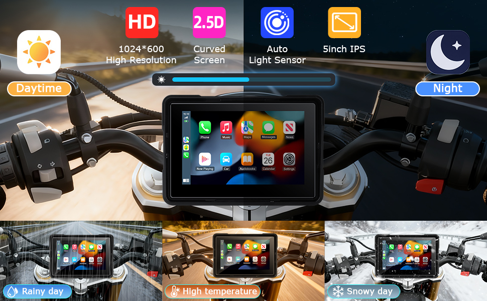 Text reads: 'Hey Siri, show me the map', 'Call Lily', 'Google, play music', 'Hey Siri', 'Google, navigation home'. Car dashboard interface showing navigation and control icons.