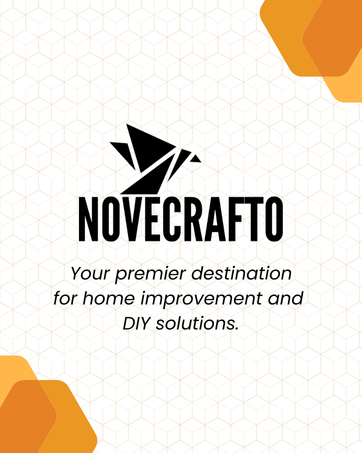 Logo design featuring 'NOVECRAFTO' text with stylized bird icon, accompanied by tagline about home improvement and DIY solutions.