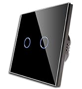 White glass touch panel light switch featuring two circular touch-sensitive buttons, displaying minimalist modern design.