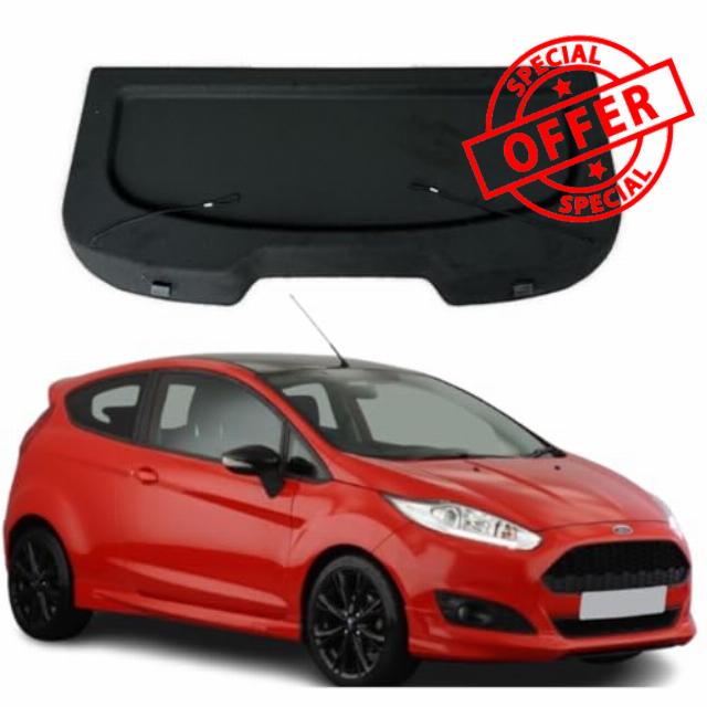 Car Parcel Shelf - Compatible with Ford Fiesta MK7 (2007-2017) | Sturdy Boot Cover with Clips and Cord for Extra Storage | Space Saving Car Accessories | Black