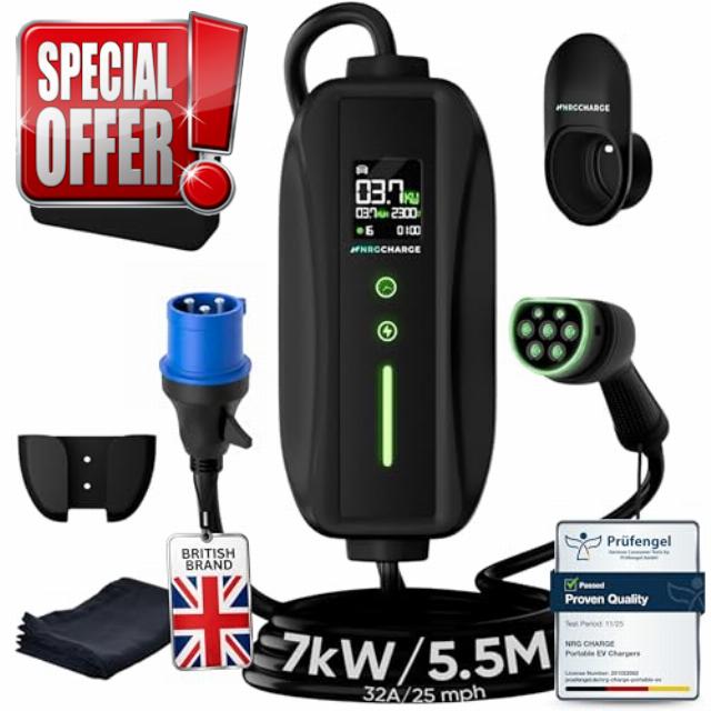EV Charger CEE 32A Plug | Portable EV Charger Type 2 | Single Phase