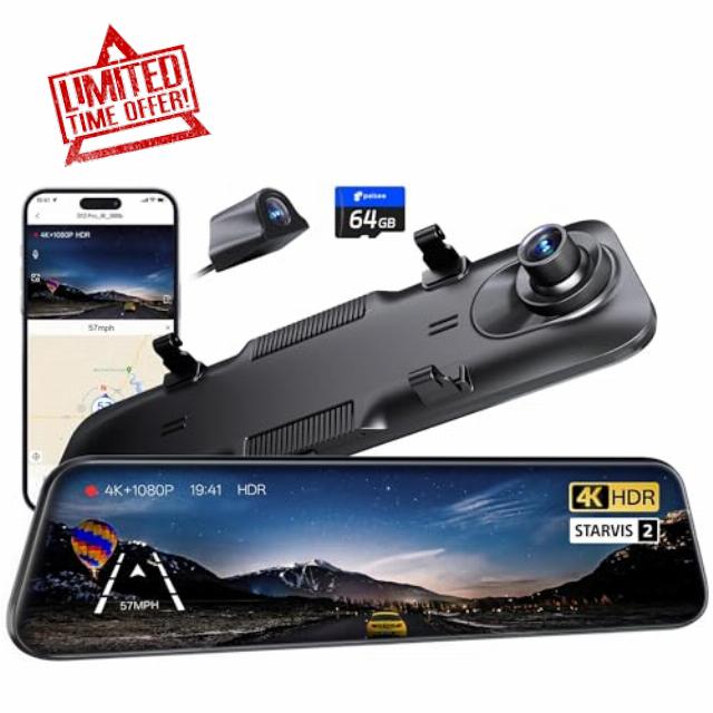 Pelsee S12 Pro 4K Rear View Mirror Camera with STARVIS 2 Sensor