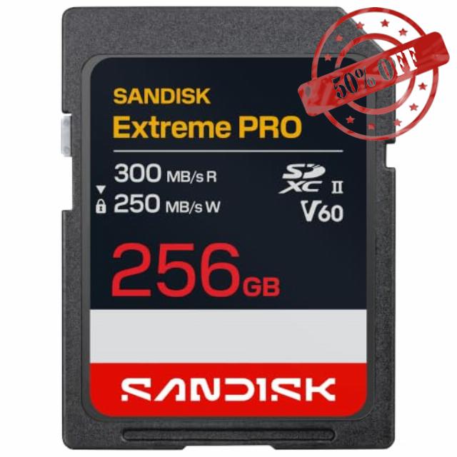 SANDISK Extreme PRO SDXC- UHS-II V60 Card 256GB (Up to 300MB/s read and 250MB/s write