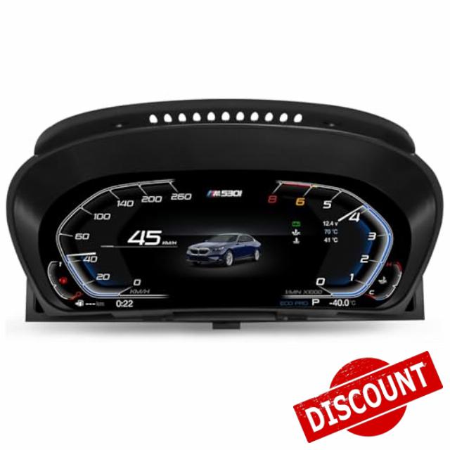 12.3 Inch HD Digital Gauge Cluster LCD Display Dashboard Player for BMW 5 Series E60 E61 X5 E70 X6 E71 CiC & CCC System Speedometer Replacement Instrument Panel 7-UI Steering Wheel Control Plug & Play