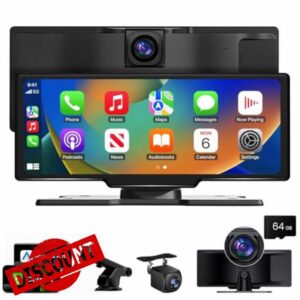 10.26 inch Wireless CarPlay Touchscreen for Car: 4K Dash Cam Car Play Screen with Carplay & Android Auto Portable Car Stereo 1080p Backup Camera Auto Brightness GPS Navigation Bluetooth Mirror Link