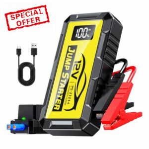 PSOOO Jump Starter 12V 8000A Power Pack Car Battery Pack (up to 10.0L Gas or 8.5L Diesel Engine) Jump Cable with Smart Clip and LED light (Yellow)