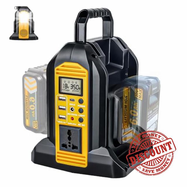 350W Pure Sine Wave Power Inverter compatible with DEWALT 18V XR Battery