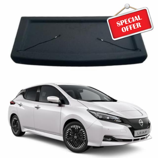 Car Parcel Shelf - Compatible with Nissan Leaf MK2 (2018-2024) Hatchback | Sturdy Boot Cover with Clips and Cord for Extra Storage | Space Saving Car Accessories | Black