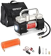GSPSCN Silver Tyre Inflator Heavy Duty Double Cylinders with Portable Bag, Metal 12V Air Compress...
