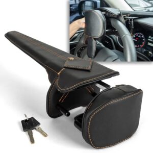 Car Steering Wheel Locks Van Security Heavy Duty Universal Fit Adjustable Length with Black Leather Cover 2 Keys for Cars Motorhomes SUVs Trucks