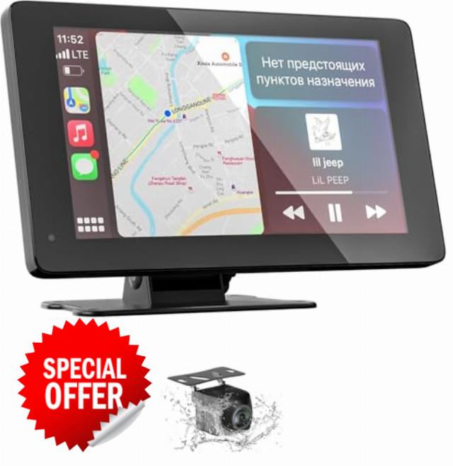7" Wireless Portable Car Play Screen for Apple CarPlay & Android Auto