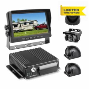 4 Channel 1080P H.265 Dual 512 GB Vehicle Car Mobile DVR System Video Recorder Loop Record with IR Night Vision Waterproof Front Side Backup Camera and 7 inch VGA Monitor for RV Truck Bus Camper Va