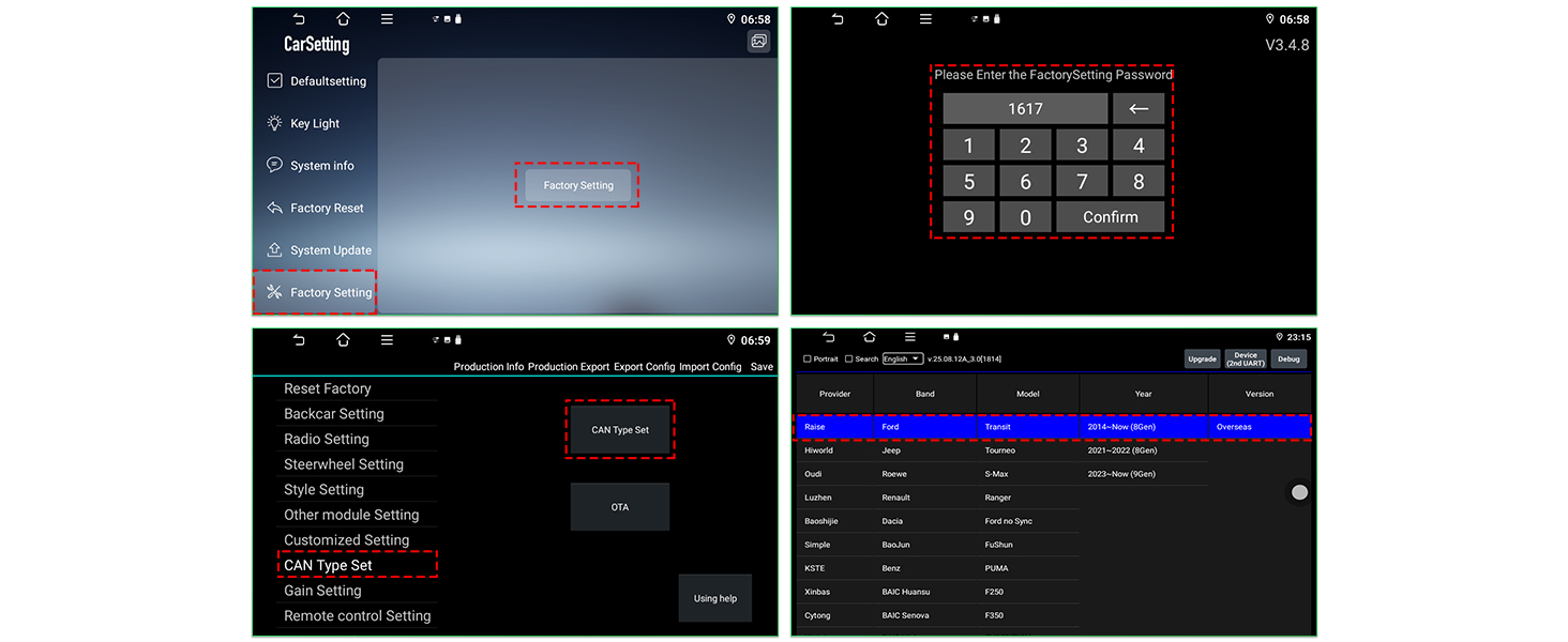 Multiple computer screenshots showing dark-themed interface displays with text and data entries visible against black backgrounds.