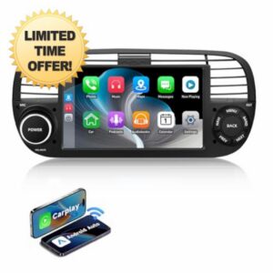 ESSGOO 4+64G Car Stereo Wireless Autoradio Android 14 Carplay and Android Auto For FIAT 500 2007-2015 with 7 inch HD Touchscreen Bluetooth FM GPS Navigation RDS WiFi USB Black