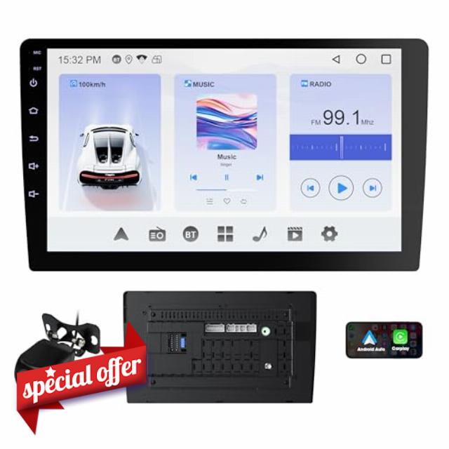 Haudio 10.1" Double-DIN Car Stereo with Apple CarPlay/Android Auto