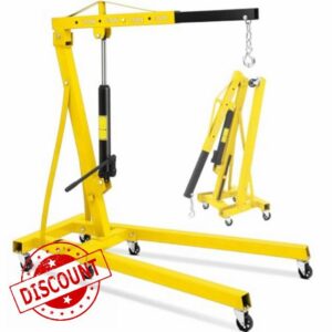 Garvee 2 Tonne Folding Engine Crane Hoist | Heavy Duty 2000kg Hydraulic Workshop Lift with 6 Swivel Wheels | 4-Position Adjustable Boom for Garage