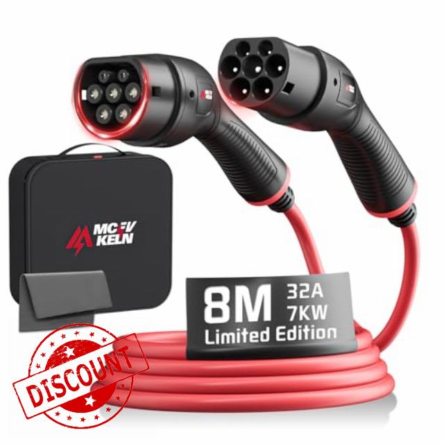 Type 2 EV Charging Cable 1 Phase 7kW 8M Mode 3 Red Type 2 Charging Cable For EV/PHEV Electric Vehicle Car Fast Charging Cable