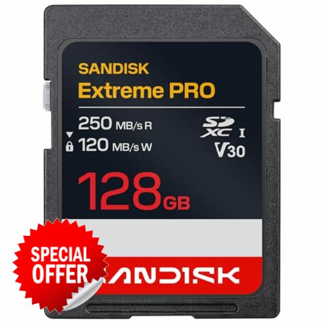 SANDISK Extreme PRO SD UHS-I Card 128GB (up to 250MB/s read speed and 120MB/s write speed