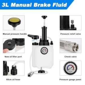 Manual Brake Fluid Pressure Pump with 1L Car Brake Bleeder Bottle and 4 Master Cylinder Adapters Suitable for Most European Models and Car Clutch ABS Systems